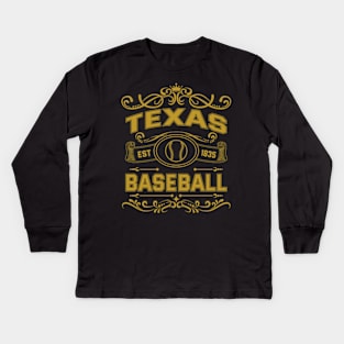 Vintage Texas Baseball Kids Long Sleeve T-Shirt